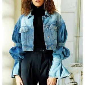 Jonathan Simkhai Buckle Tie Sleeve Cropped Denim Jacket - NEW with Tag Size XS